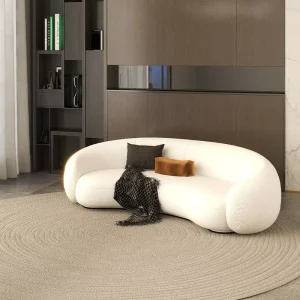 Modern Luxury Sofa Bed Three Seat Curved Design Eco Friendly Square Comfortable Shearling Fabric Wood Legs Multi Person Living