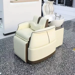 Modern Luxury Spa Shampoo Chair with Electric Recline for Barber Shop Beauty Salon Stainless Steel Frame Wooden Design