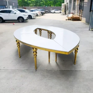 Modern Luxury Stainless Steel Oval Banquet Wedding Table Conference Table Set Glass Top with Leg Metal
