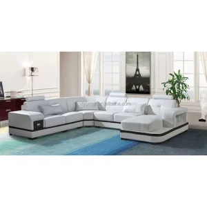 Modern Luxury Stainless Steel Sectional Sofa Set Living Room Hotel Durable Fabric Sponge Filling PU Leather Cover