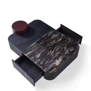 Modern Luxury Style Marble Coffee Table Black Coffee Table for Living Room