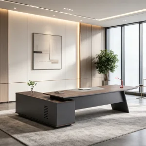 Modern Luxury T Shaped Wooden Executive Office Desk with Fluted Design Comfortable Easy Assembly Multi Function