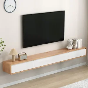 Modern Luxury TV Stand Natural Walnut Wooden TV Stand Living Room Furniture Floating TV Stand Cabinet with 3 Drawers