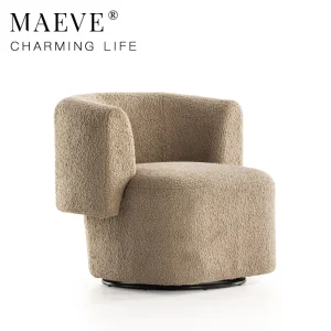 Modern Luxury Taupe Boucle Single Chair Designer Swivel Armchair for Living Room Hotel Lobby Upholstered Lounge Accent Furniture