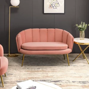 Modern Luxury Two-Seater Upholstered Sofa with Gold Metal Legs Light Design for Apartment Living Hotel Fabric Sponge Filled