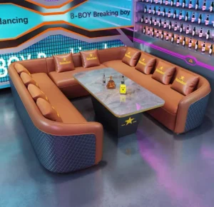 Modern Luxury U Shaped KTV Sofa Set High end Leather Seating and Marble Coffee Table for Nightclub & Bar VIP Room