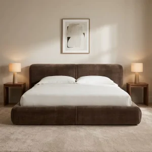 Modern Luxury Upholstered King Size Bed Frame Velvet Fabric Double Bed Bedroom Furniture High End Bespoke Villa Bed Frame