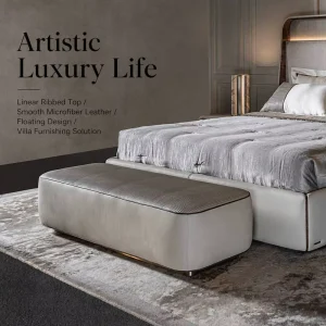 Modern Luxury Upholstered Linear Ribbed Padded Bedroom Villa Hotel Entryway Furniture Foot Stool Ottoman Bench