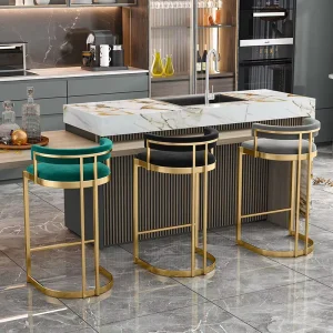 Modern Luxury Velvet Fabric Bar Stool with Gold Accents Counter Height Set of 4 for Home & Hotel Use