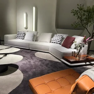 Modern Luxury Velvet Fabric L shaped Modular Sofa with Arc Shape Design