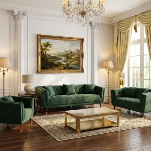Modern Luxury Velvet Sectional Sofa Set Cushion Back Stainless Steel Legs High Rebound Sponge Apartment Mall