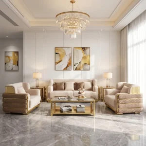 Modern Luxury Velvet Sectional Sofa Set Stainless Steel Base High Rebound Sponge Filled Cushion Back