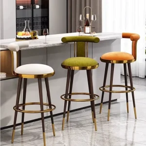 Modern Luxury Velvet Upholstered High Stool bar Chairs Kitchen Gold Metal Restaurant Breakfast bar Chair for Counter bar Stool