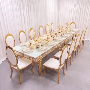 Modern Luxury Wedding Table Stainless Steel Metal Glass Top level Hotel Banquet and Wedding Event Furniture Table