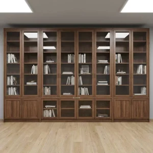 Modern Luxury Wood Finish Bookcase Office Library Display Cabinet Large Capacity Living Room Storage Bookshelf