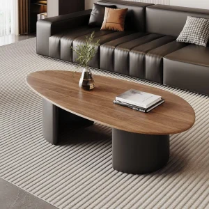 Modern Luxury Wood Frame Slate Top Oval Coffee Table Hotel Living Room Simple Walnut Coffee Table Furniture