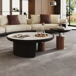 Modern Luxury Wooden Marble Round Coffee Table Living Room Multifunction Furniture for Home Black Italian Vintage Latest Design