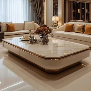 Modern Luxury Wooden Marble Square Coffee Table with Drawers for Living Room and Dining