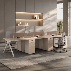 Modern Luxury Wooden Panel Office Desks 4 Seats Modular Workstation with Free Combination Office Partition Cubicle for Villa Use