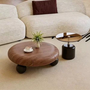 Modern Luxury Wooden Round Coffee Table Living Room with Drawers Furniture for Home Italian Glass Vintage Unique Decor Design