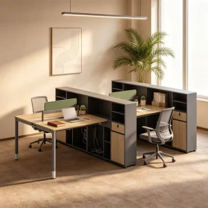 Modern MDF Office Partitions Cubicles 3 Seater Workstation Desk with Storage