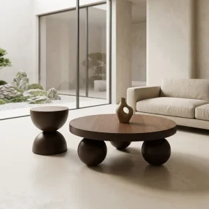 Modern MDF Wood Coffee Table Handcrafted Decorative Living Room Center Table with Brown Finish and Round Shape
