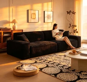 Modern Mall Applicable Sectional Sofa with Soft Fabric Cushions