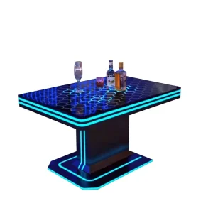 Modern Mall Restaurant Metal Bar Table With LED Light 75 cm High Dining Table