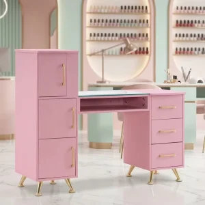 Modern Manicure Table Nail Makeup Desk with Drawers & Storage Super Durable Wooden Beauty Salon Workstation