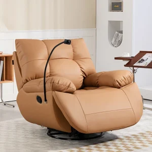 Modern Manual Leather Swivel Rocking Single Rotating Recliner Chair for Living Room Villa & Hotel