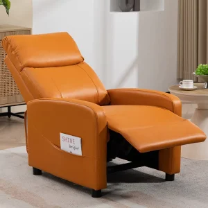 Modern Manual Recliner Chair with Massage Function and PU Leather Upholstery for Living Room Sofa Home Theater