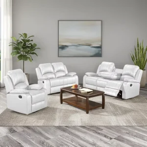 Modern Manual Recliner Sofa Set for Living Room 3+2+1 with Drop Down Table Extendable Feature Home Theater Wood Frame