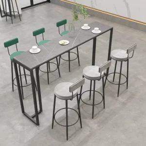 Modern Marble Bar Table and High Bar Chairs for Restaurant Hotel Dining Customizable Durable Commercial Furniture