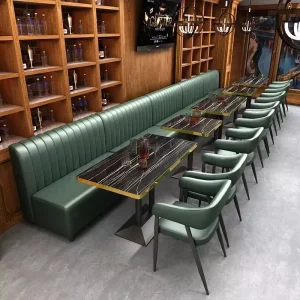Modern Marble Dining Table Chairs Set Custom Colors Metal Leather Booth for Cafe Bistro Furniture