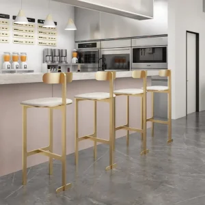 Modern Marble Table Bar Stool Light Luxury High Bar Chair with Leather Front Desk Chair Metal Material Art Style