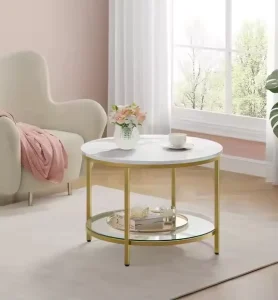 Modern Marble Table Top Living Room Metal Frame Coffee Table Tempered Glass Lower Shelf Storage Dining Bedroom Home Furniture