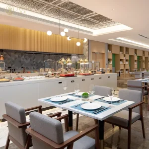 Modern Marble Top Metal Frame Lounge Hospitality Table and Chair Commercial Restaurant Furniture Set Project