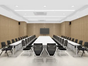 Modern Melamine MDF 20 Seater Extra Long Conference Table Multi Cable Holes V Shaped Steel Legs Large Office Meeting Training