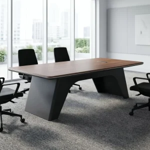 Modern Melamine Meeting Table Paint Bevel Edge Silver Trim Multifunctional Cable Box 5 Sockets Extendable Modular