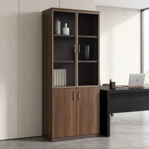Modern Melamine Office Bookcase with Glass Doors 2-Door Extendable Filing Cabinet for Bedroom & Home Use