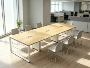 Modern Melamine Rectangle Conference Table with Metal Legs Durable Construction 12 Person Capacity for Commercial Office Use