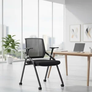 Modern Mesh Chair Ergonomic Office Chair Conference Room Folding Chair with Fixed Armrest Adjustable Height
