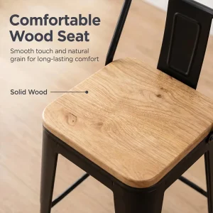 Modern Metal Adjustable Bar Chair High Stool Industrial Style Wooden Seat Durable Commercial Furniture Hotel Pub Home Bar