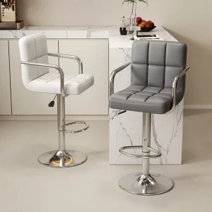 Modern Metal Adjustable Height Bar Stools Home Bar Ergonomic Bar Chair with Stainless Steel Base