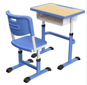 Modern Metal Adjustable Height Double Seat School Desk and Cross Back Chair Set for Students