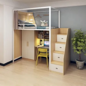 Modern Metal Adjustable Loft Beds Homestays Hotels School Dormitory Combined Bed Desk Sets Upper Lower One Piece