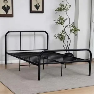 Modern Metal Bed Frame Single Twin Size Steel Bed Frame Rounded Corner Headboard Platform Bed for Apartment Home Dormitory