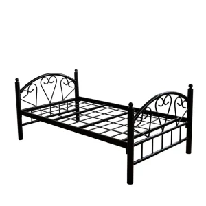 Modern Metal Bed Frame Twin Size Iron Bedstead Double Heart Scrollwork Headboard KD Structure for Apartment School Dormitory
