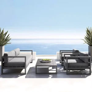 Modern Metal Black Customized Cushion Iron Frame Lounge Sofa Set for Courtyard Garden Hotel Farmhouse Warehouse
