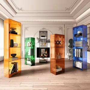 Modern Metal Bookshelf for Living Room Bedroom Floor-standing Adjustable Height Storage Display Cabinet with Customized Color